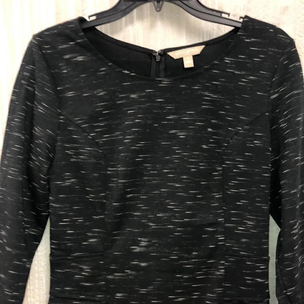 BR 8 Black Heather Knit Fitted Dress Quarter Sleeve Back Zip